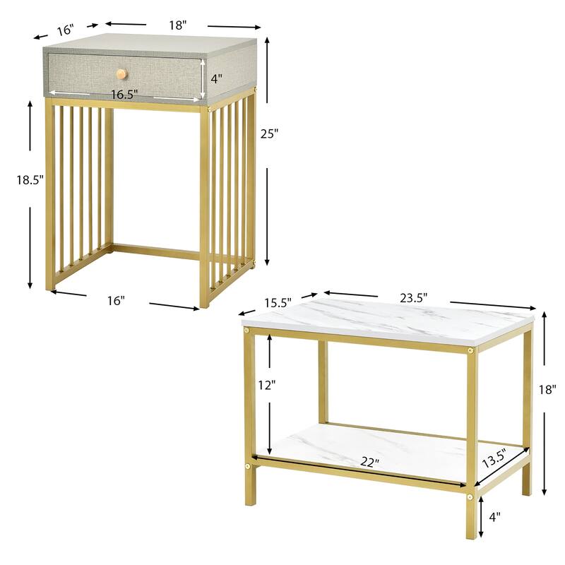 Costway Set of 2 Nesting Coffee Table Drawer Shelf Modern Sofa Side