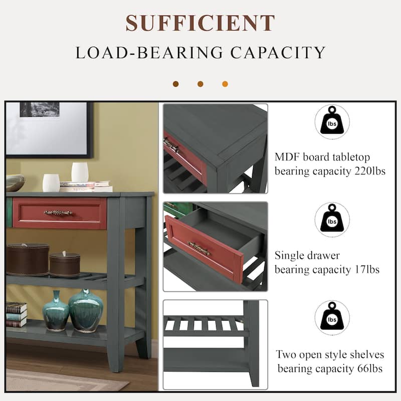 Console Sofa Table with Drawers and Tiers Shelves