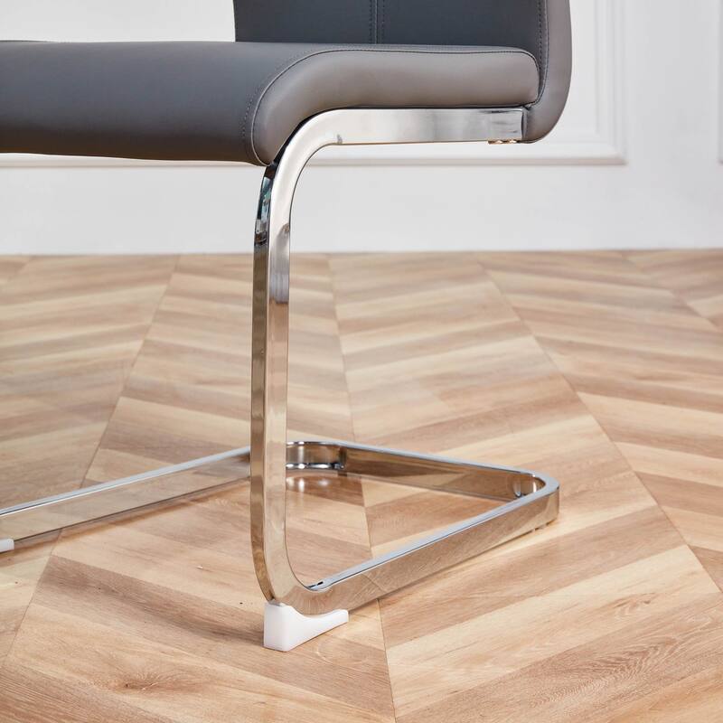 Modern PU Faux Leather High Back Dining Chairs with C-shaped Tube Chrome Metal Legs for Multiple Rooms