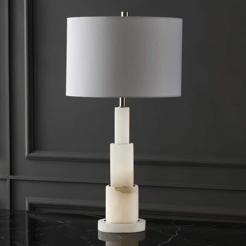SAFAVIEH Couture Lighting Nagihan 28-inch Alabaster Tiered Table Lamp - 15 In W x 15 In D x 28 In H - 15Wx15Dx28H - White/Nickel