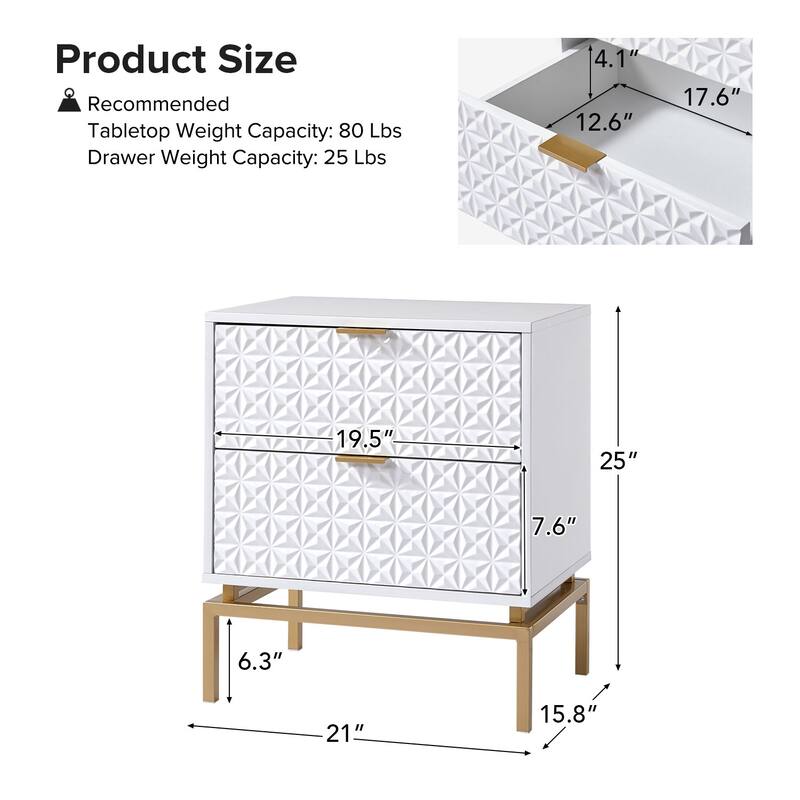 Volkard 25" Mid-century 2-Drawer Storage End Table with 2 Drawers Set of 2 by HULALA HOME
