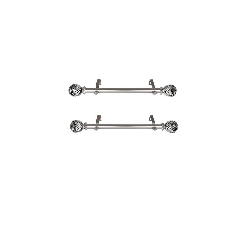 Steel Curtain Rods Set - 12-20 Inch Adjustable Rods with Finials - Satin Nickel Drapery Rods - M