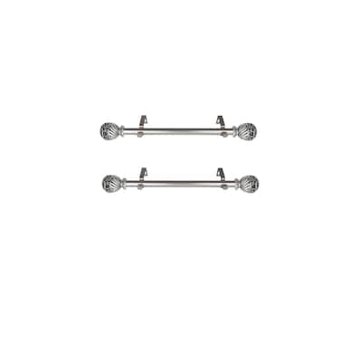 Steel Curtain Rods Set - 12-20 Inch Adjustable Rods with Finials - Satin Nickel Drapery Rods - M