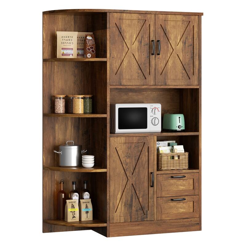 Farmhouse Style 3-Door Storage Cabinet with Adjustable Shelves – Freestanding Pantry Organizer for Kitchen, Dining Room or Bar