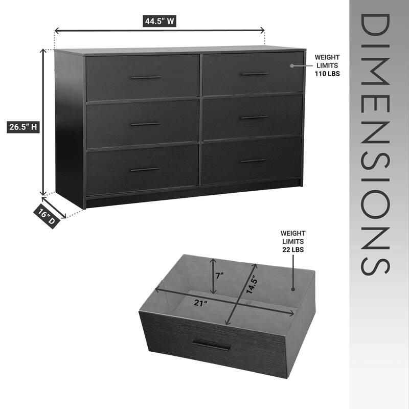 Modern Minimalist 6-Drawer Dresser with Large Fabric Drawers