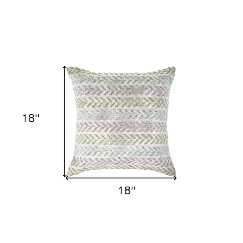 HomeRoots Set of Four 18" X 18" Green Beach Chevron Cotton Zippered Pillow