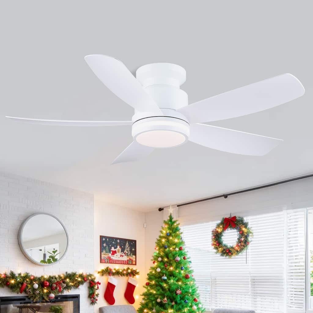 41" Modern Indoor Ceiling Fan with Lights, Low Profile LED Ceiling Fan with 5 Blades for Bedroom, Balcony, APP Control, 6-Speed