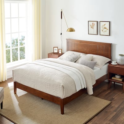 MUSEHOMEINC Mid-Century Modern Solid Wooden Platform Bed with Adjustable Height Headboard for Bedroom,No Box Spring Needed