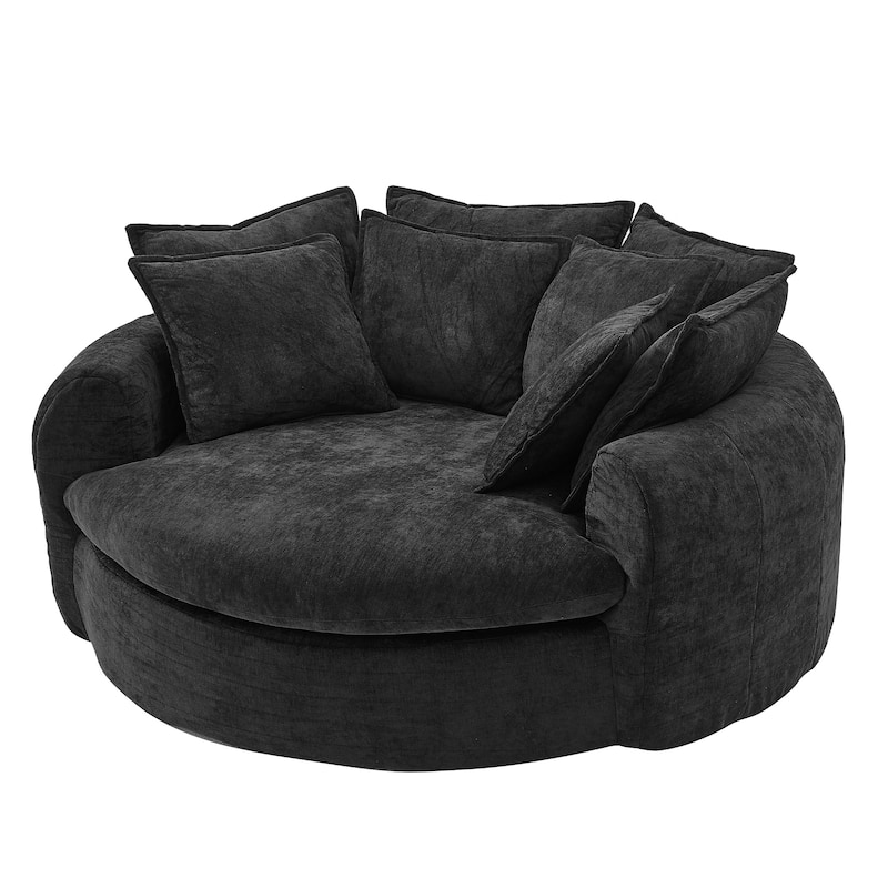 Oversized Round Accent Chair Lounge Chaise, Chenille Upholstered Boneless Sofa Bed, Deep Seat Sleeper Couch Reading Armchair