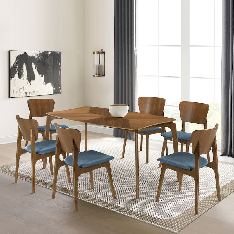 Kalia 7 Piece Wood Dining Set - Blue/Walnut