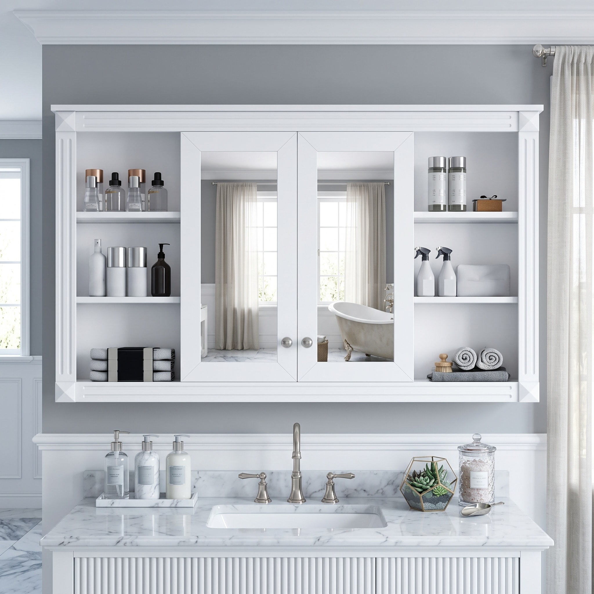 Wall Mounted Rectangular MDF Bathroom Storage Cabinet with Mirror