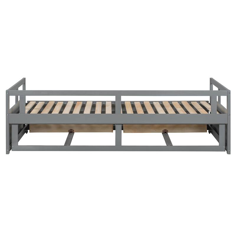 Roomfitters Twin Extending Daybed with Trundle and 2 Storage Drawers, Expands to King Size