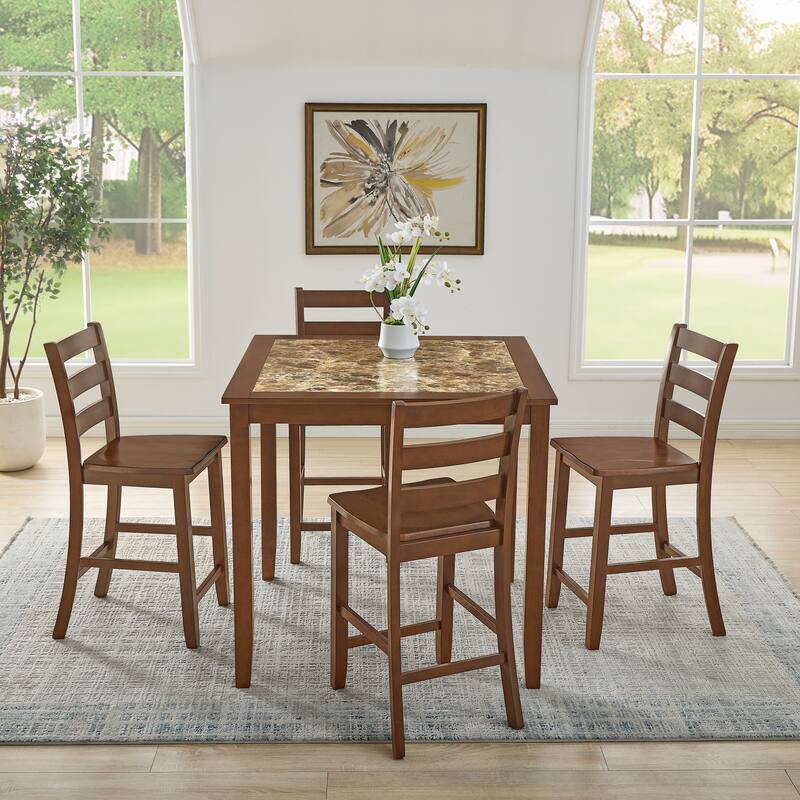 Retro-Style 5-Piece Dining Set - Brown Wooden Breakfast Table with Matching Bar Chairs for Living Room & Dining Room.