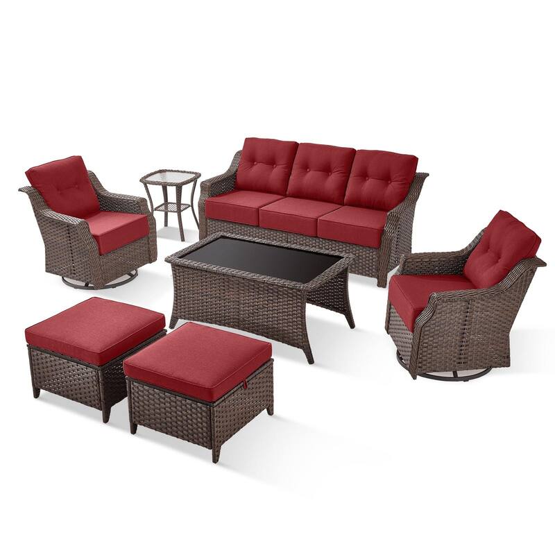 7PCS Outdoor Sofa Glider Chair Table with Ottoman