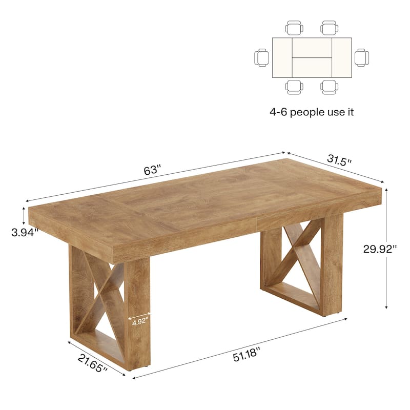 63-Inch Rectangle Dining Table for 4-6 People, Farmhouse Dinner Table