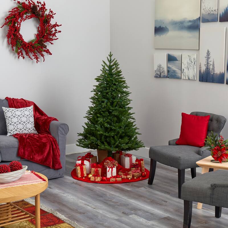 5Ft Artificial Christmas Tree with Lights - Holiday Decor, Festive Tree, Warm White LED Lights, Easy Setup - Green - 60