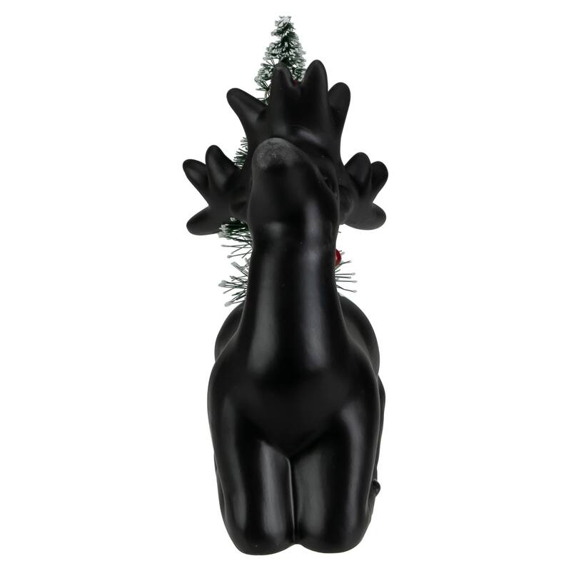 6" LED Ceramic Sitting Reindeer with Christmas Tree, Warm White Lights