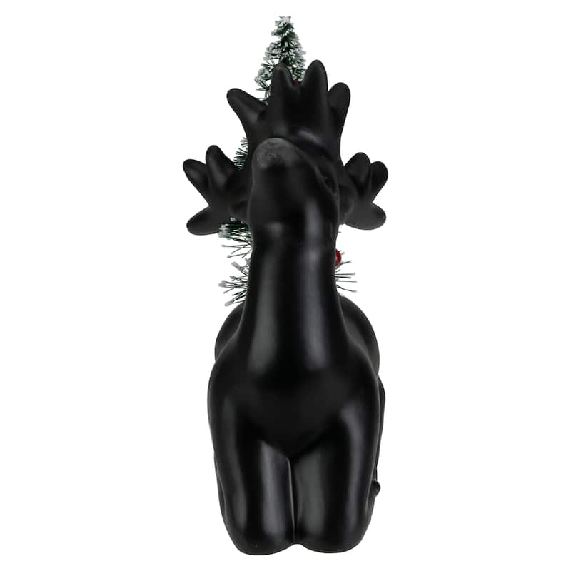 6" LED Lighted Ceramic Sitting Reindeer with Christmas Tree Warm White Lights