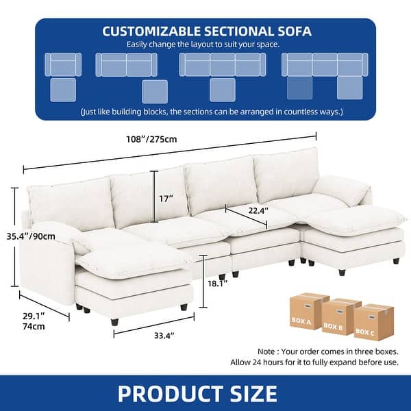 dimension image slide 2 of 3, Moasis 142 Inch Modular Velvet Sectional Sofa with Movable Ottoman and Pillow Armrest for Living Room