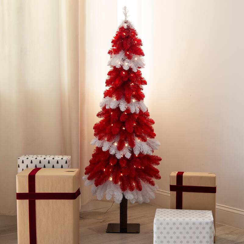 Pre-Lit Peppermint Artificial Pine Christmas Tree - 5’ - Warm White LED Lights - 5 Foot