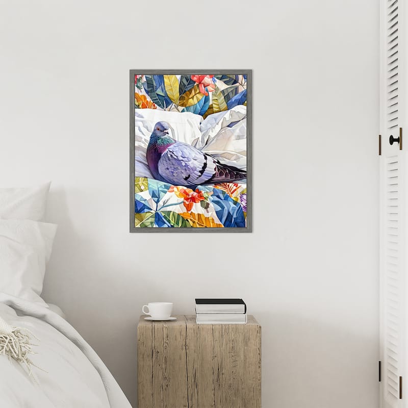 Animal Watercolor Art Bird Dove Pigeon Blue by Justyna Jaszke Framed Canvas Wall Art
