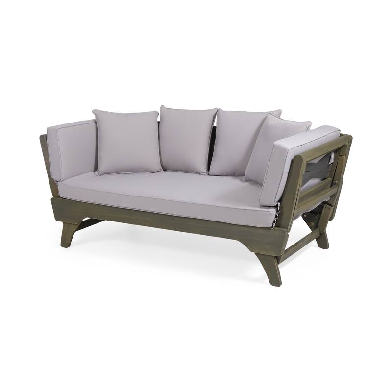 Flex Outdoor Daybed, 65 Inch, Acacia Wood, Gray Polyester Cushions