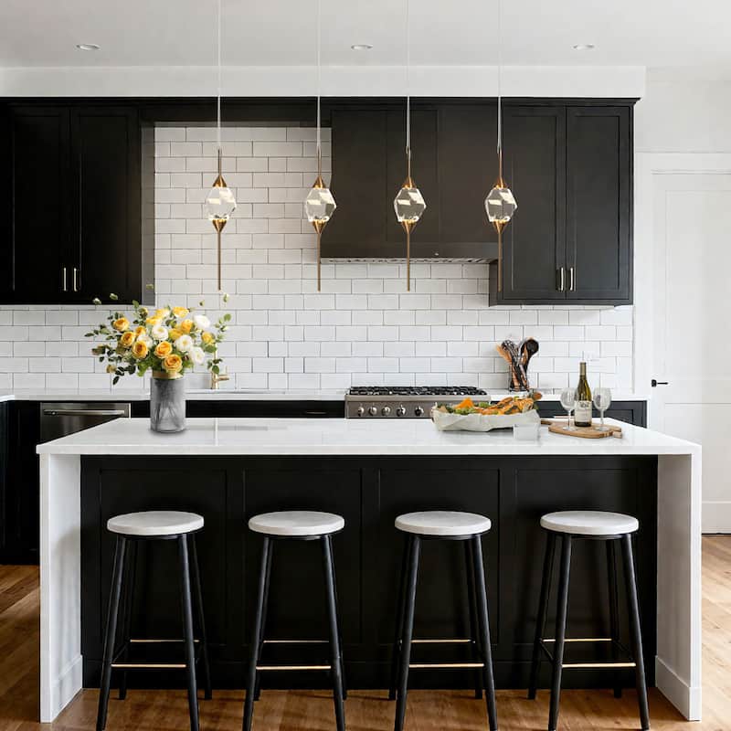 Modern Gold LED Crystal 1-Light Pendant Light for Kitchen Island Dining Room - 4" Dia. x 17" H