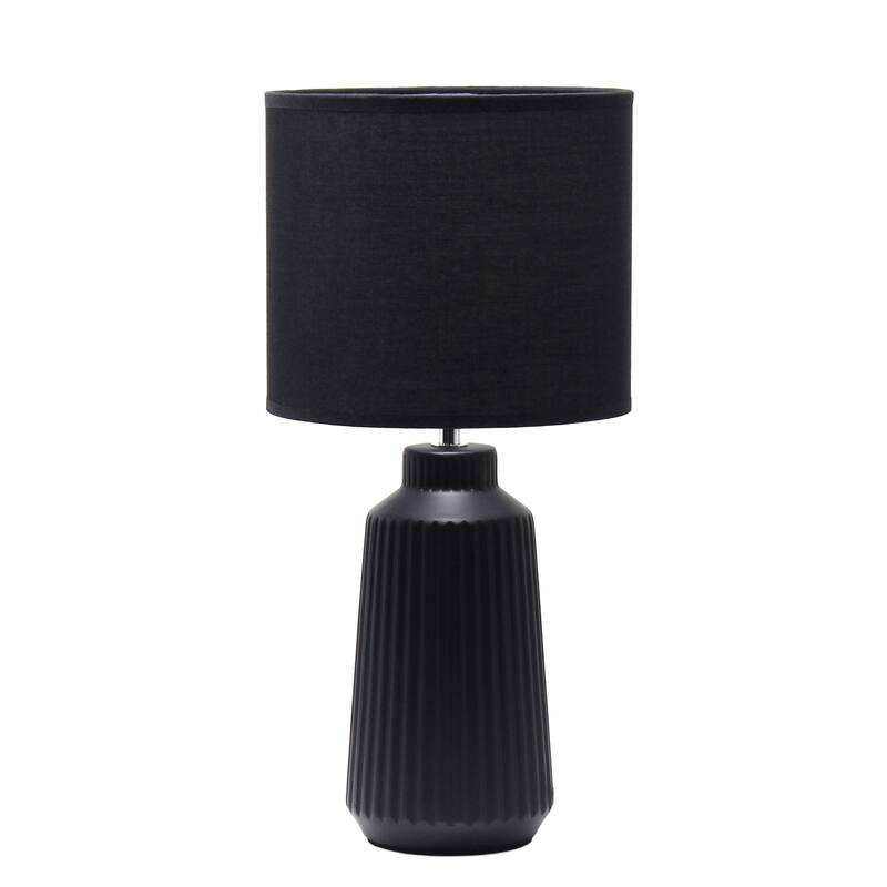 Vertical Grooved Ceramic Table Lamp with Drum Shade - 16" - Black