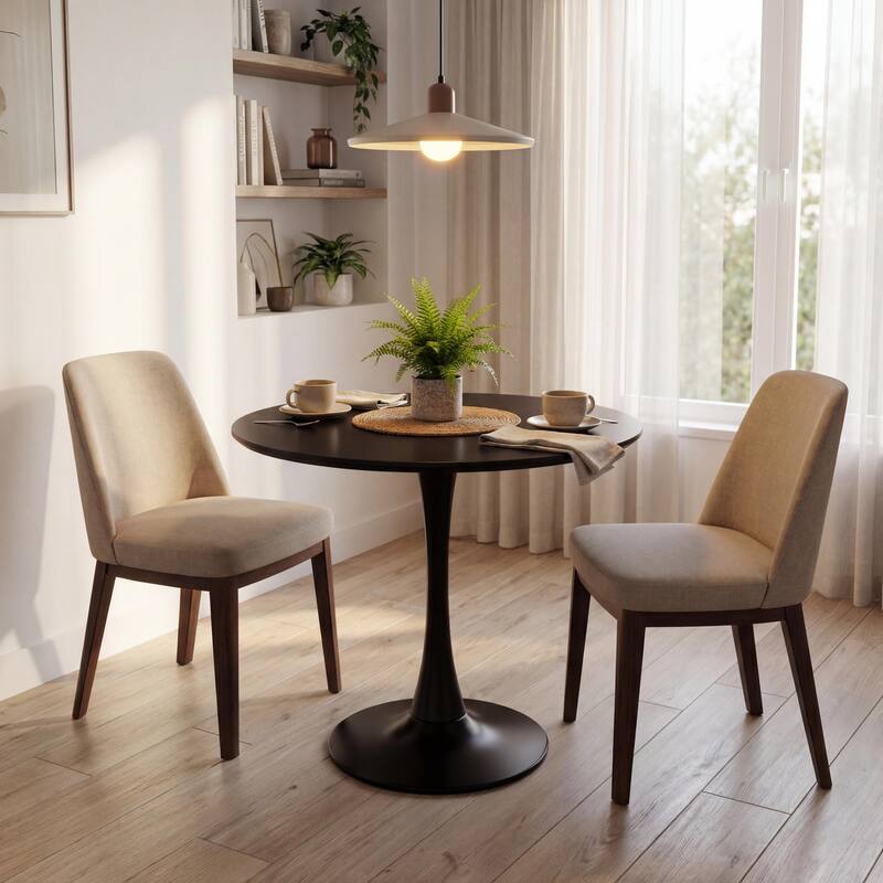 HOMYLIN 24" Black Round Dining Table with Metal Pedestal Base