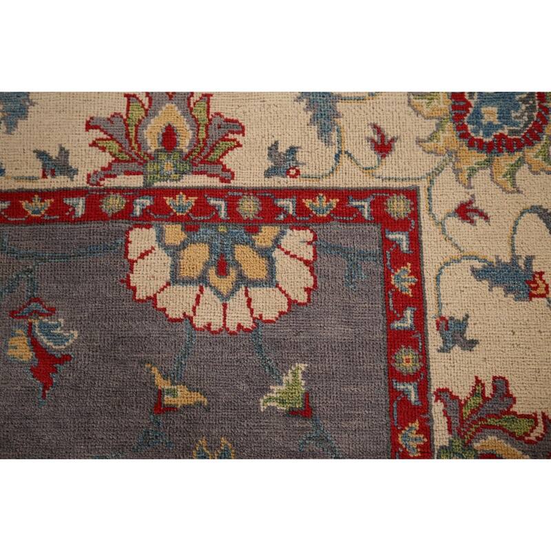 Gray Floral Oushak Oriental Area Rug Hand-Knotted Wool Carpet - 6'0" x 8'11"