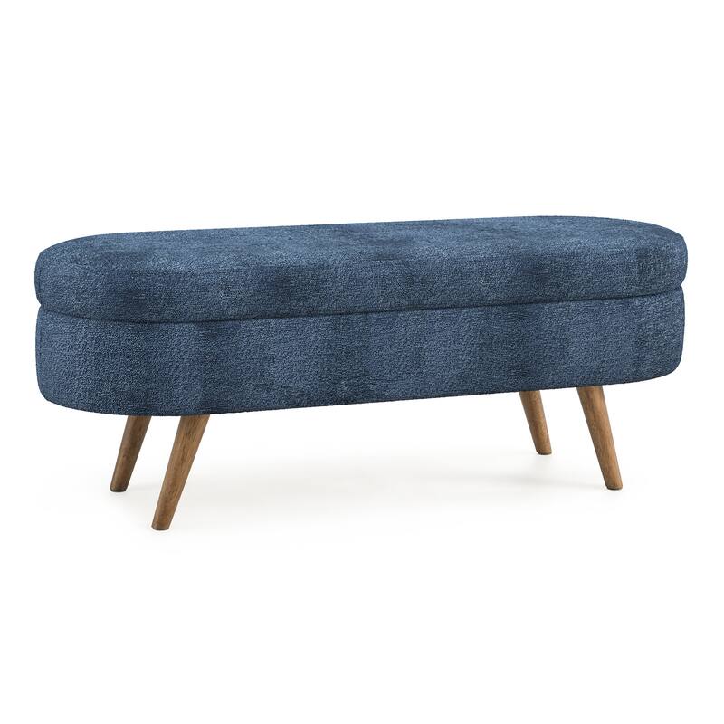 Farmhouse Style Fabric Solid Wood Storage Bench with Flip Top