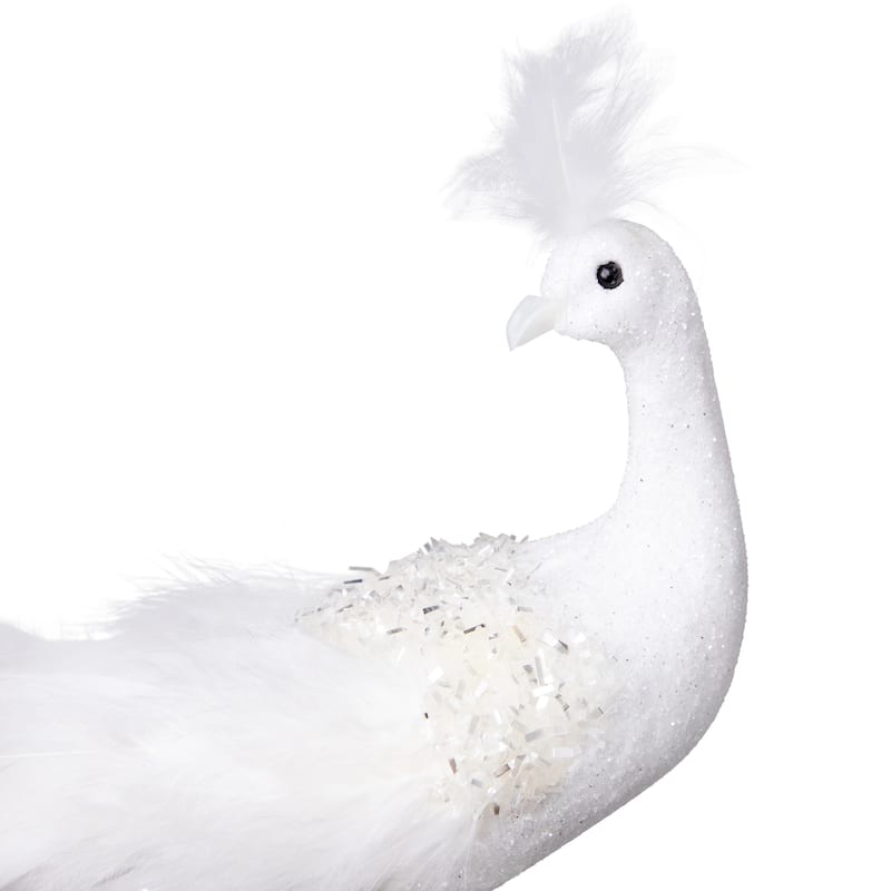 Glittered Peacock Clip-on Christmas Ornament - 14" - White