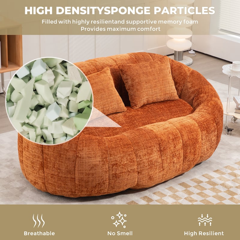 Orange 59.05" Chenille High Back Loveseat Chaise Lounge Chair