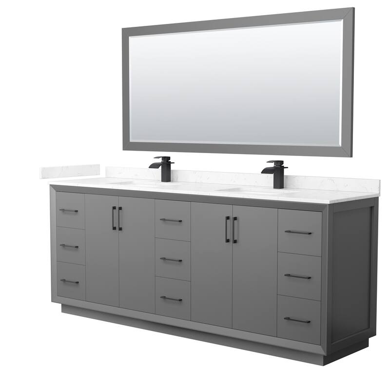 Wyndham Collection WCF414184D-VCA-UNSM70 Strada 84" Free Standing - Dark Gray / Carrara Cultured Marble Top / Matte - Painted