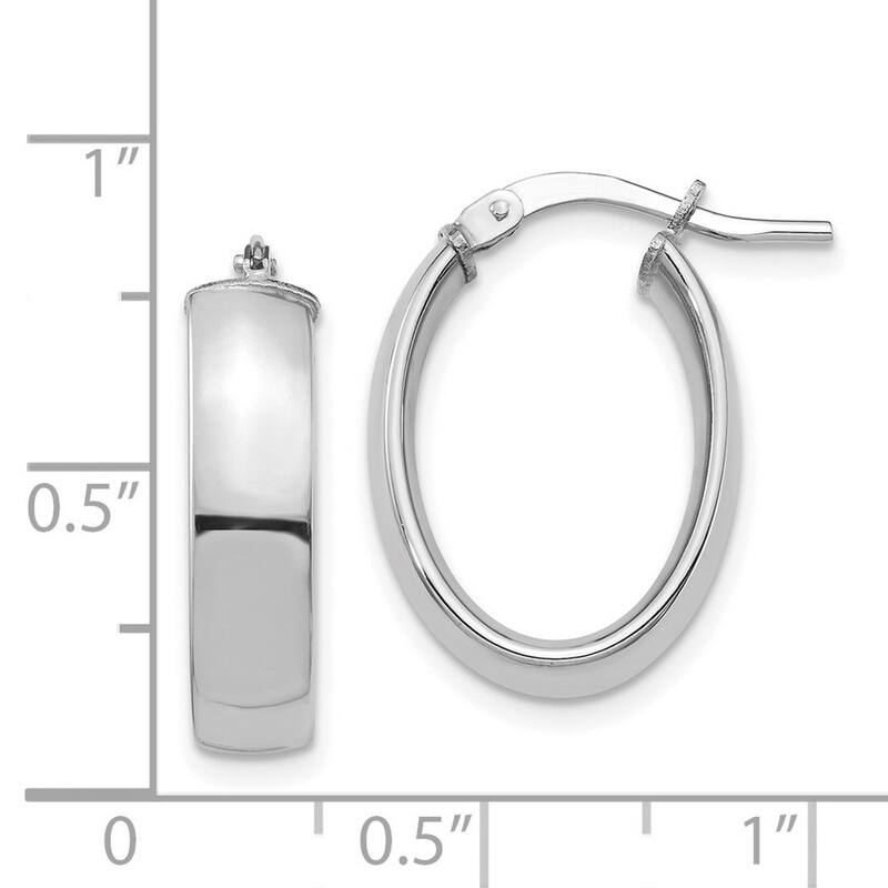 Curata 14k White Gold High Polished Oval Hoop Earrings - 20.38x13.93mm