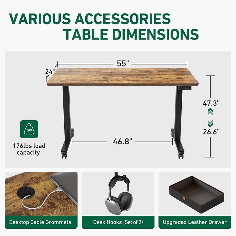 FEZIBO Standing Desk with Drawer, Adjustable Height Electric Stand up Desk with Storage, Sit Stand Home Office Desk