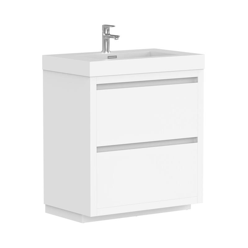 Vanity Art 36-Inch Single Sink Floor-Standing Wall Mounted Bathroom Vanity Set White Stone Top Glossy Finish