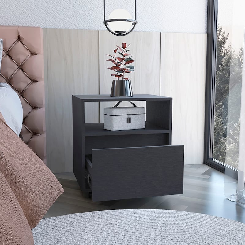 Modern Style Bedroom Nightstand With One Drawer - Black