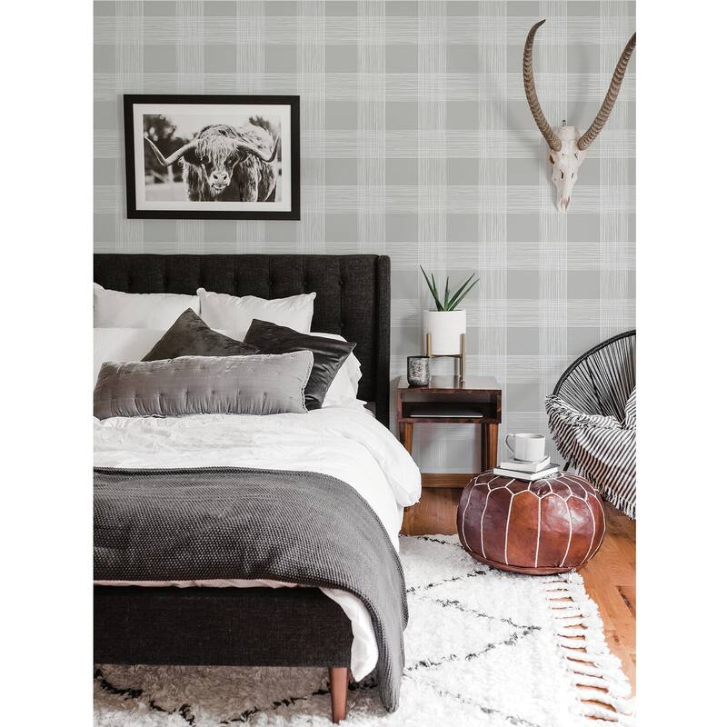 A-Street Prints Scarborough Grey Striated Plaid Wallpaper