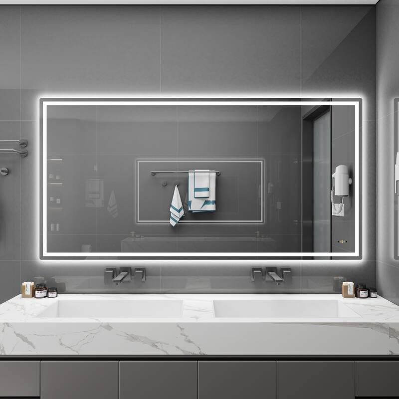 CB HOME Gesture Control Smart LED Mirror Bathroom, Lighted Wall Mounted Mirror, Dimmable, Frameless,Three Color,Front&BackLit - 60''x30''