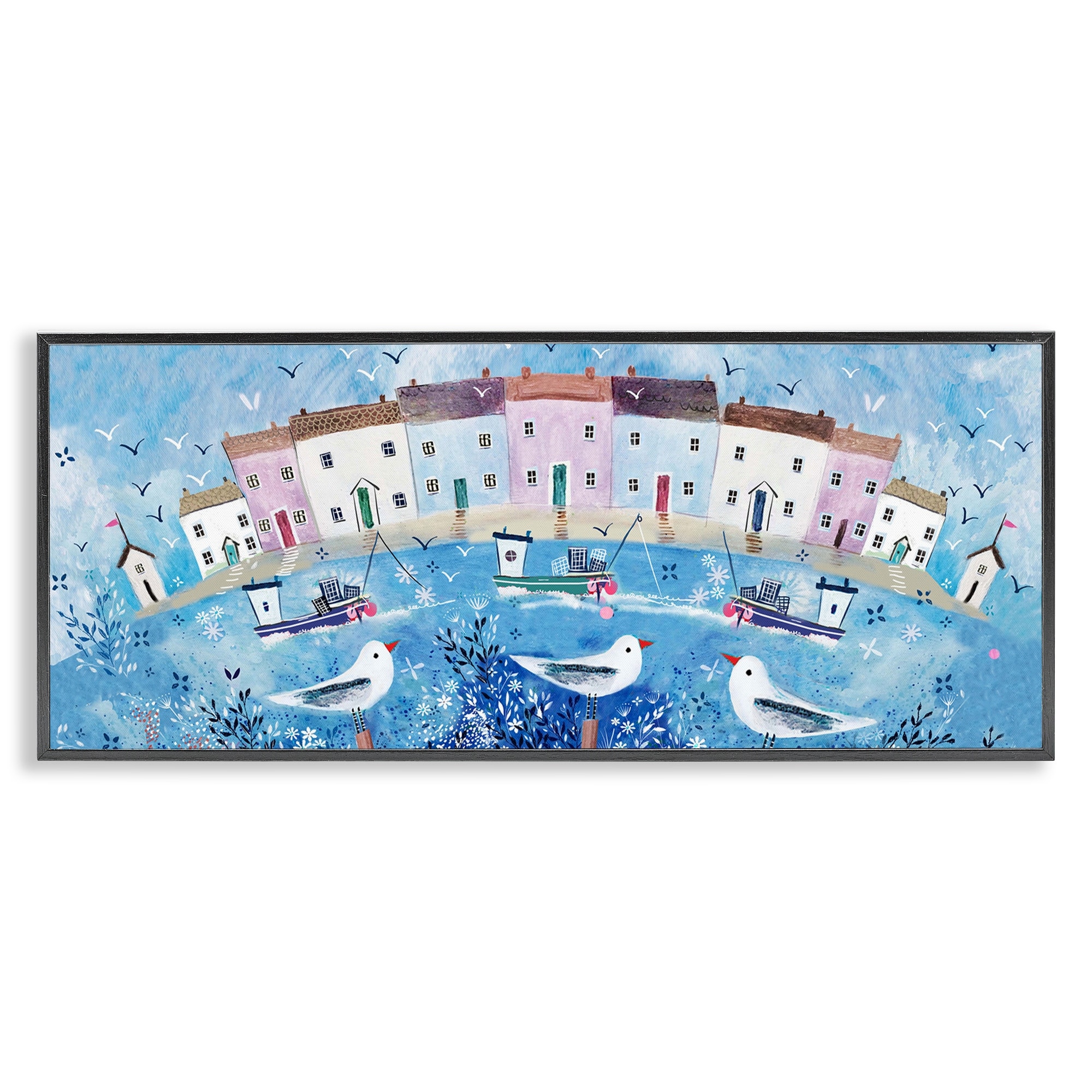 Stupell Seaside Harbor Curved Perspective Framed Giclee Art Design By Clare Tupper