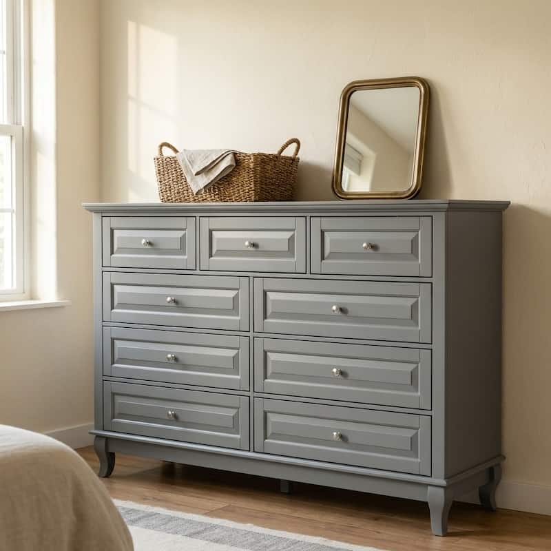 grey lacquer dresser Ioana Antique Grey Finish Wood Dresser and Mirror Roundhill Furniture