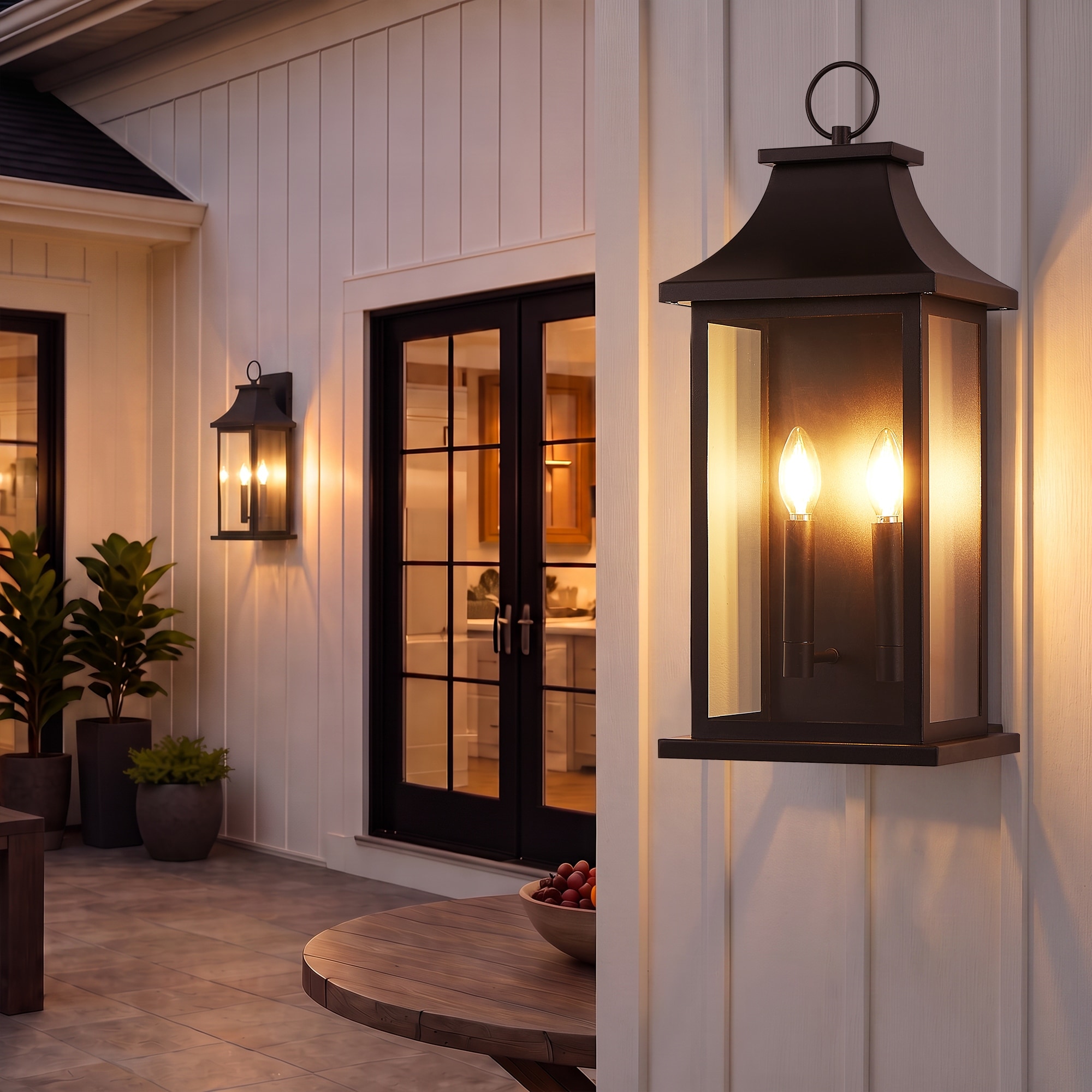Vintage Outdoor Wall Light Fixture,17.5in&2-Light Glass Lantern,Exterior Waterproof Wall Lamp for Front Door/Yard/Patio(2-PACK)