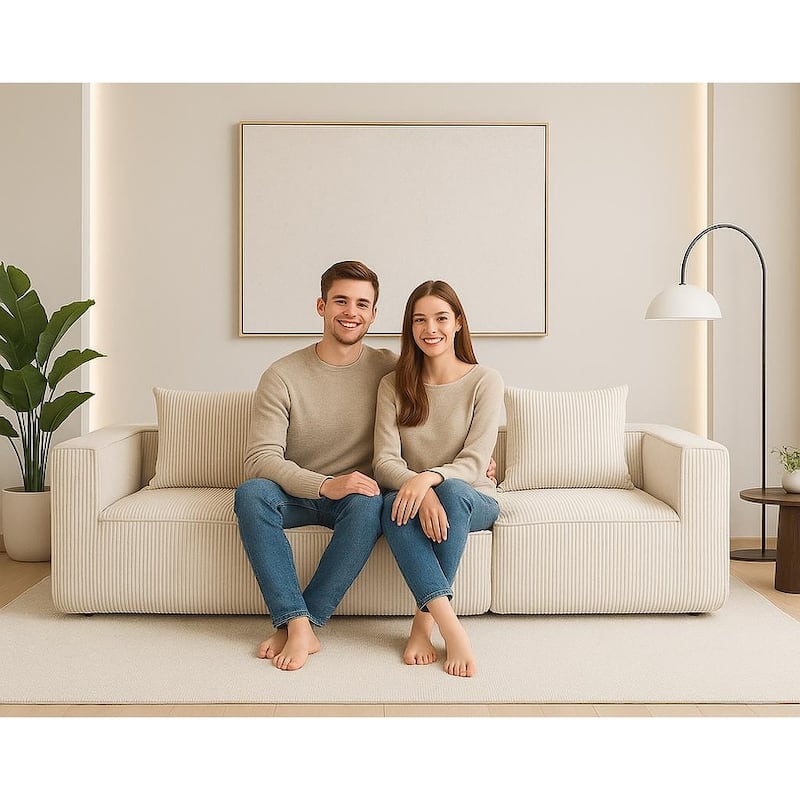 Deep Seat Modular Sofa Corduroy 3 Seater Lounge Couch with Pillows