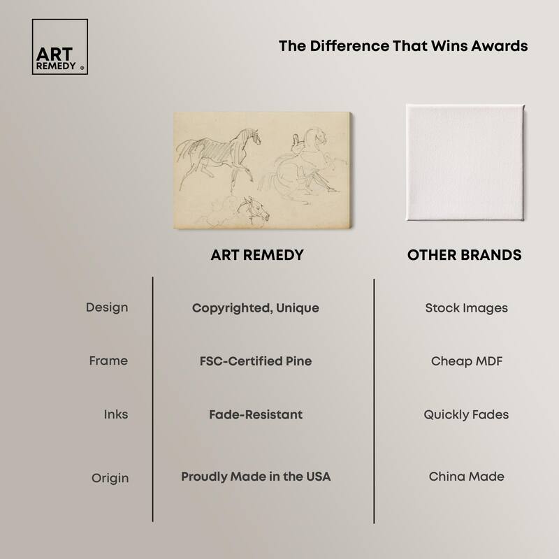 Gericault - Three horse studies Canvas by Art Remedy, Gallery Wrapped