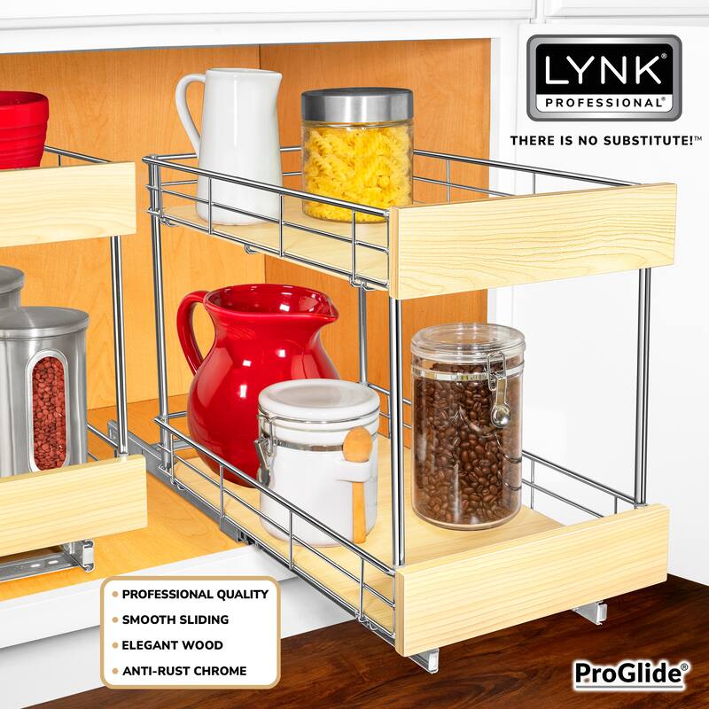 LYNK PROFESSIONAL® SELECT™ Pull Out Cabinet Organizer - 11" x 21" - Slide Out Drawers for Kitchen Cabinets - 2 Tier