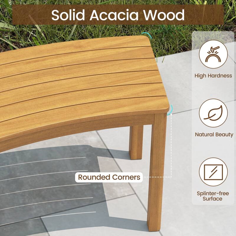Gymax Outdoor Curved Acacia Wood Bench Set of 2 Patio Garden Backless