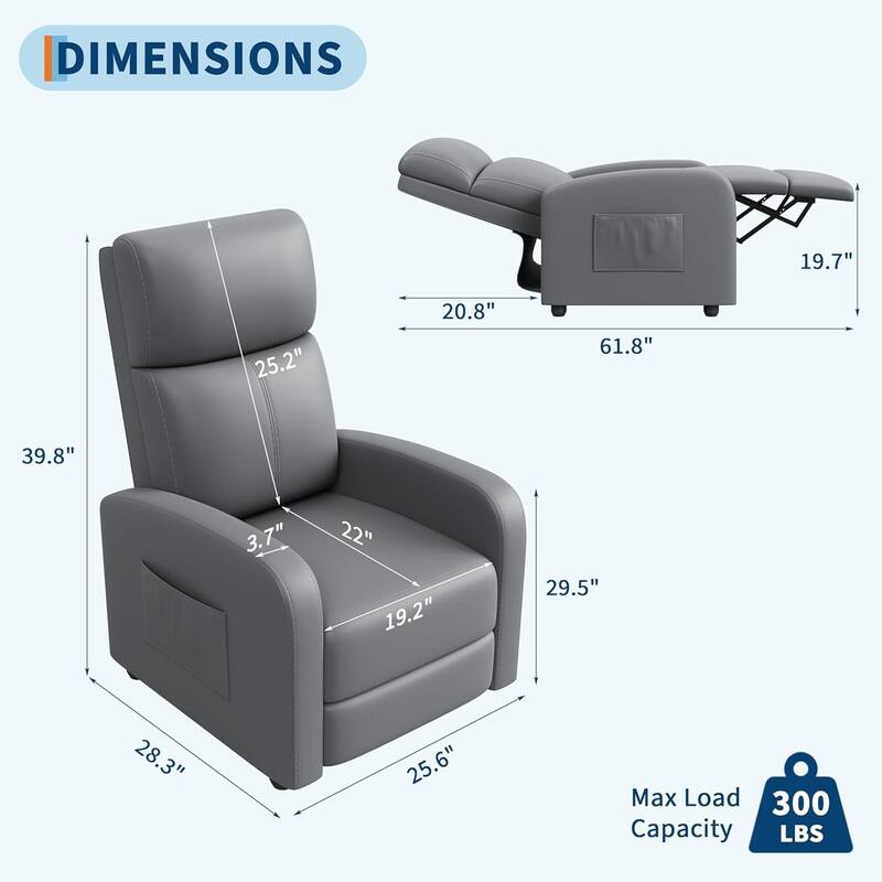 Recliner Chair for Adults, with Side Pocket, Tall Back