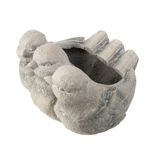 9" Magnesium Grey Color Chirping Birds Outdoor Planter - N/A