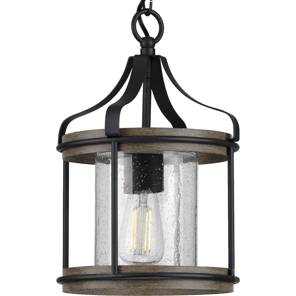 Brenham 1-Light Matte Black Farmhouse Indoor Pendant Light - 12.500" x 18.500" x 12.250"